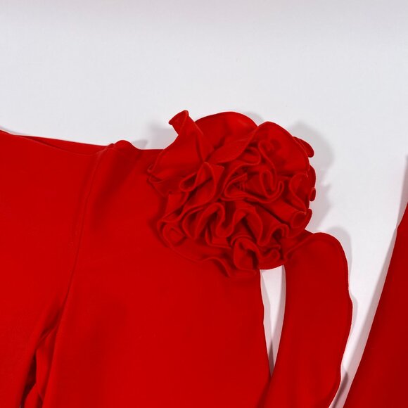 FANCI CLUB Red Stretch 'The Gun' Rosette Pants - Picture 3 of 5